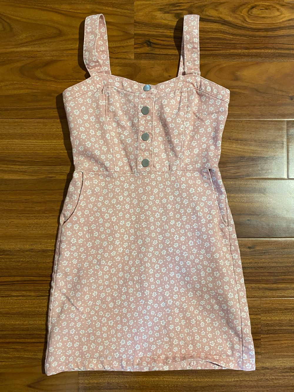 No Boundaries Pink Floral Button-Front Jumper Sundress juniors small 3-5